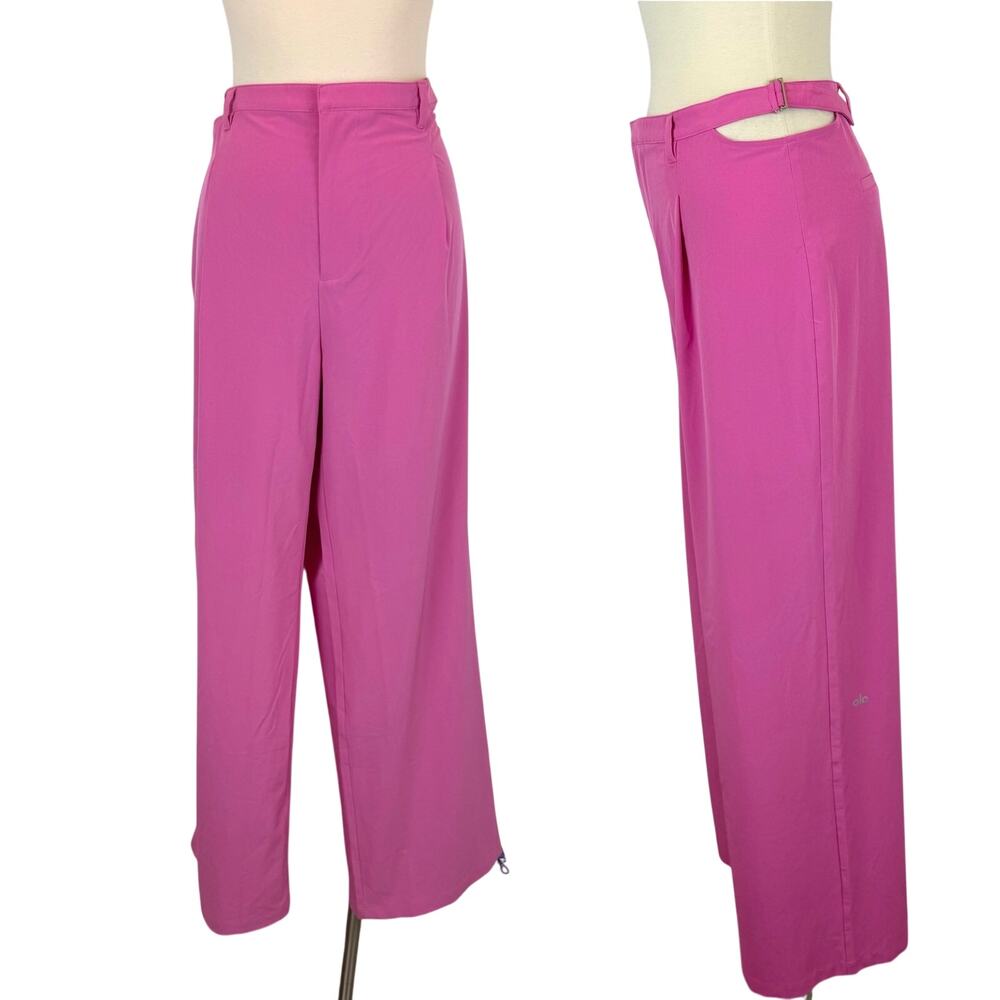 Alo Yoga Mid-Rise Showdown Trouser Wide Leg Pant in Bright Pink Size L